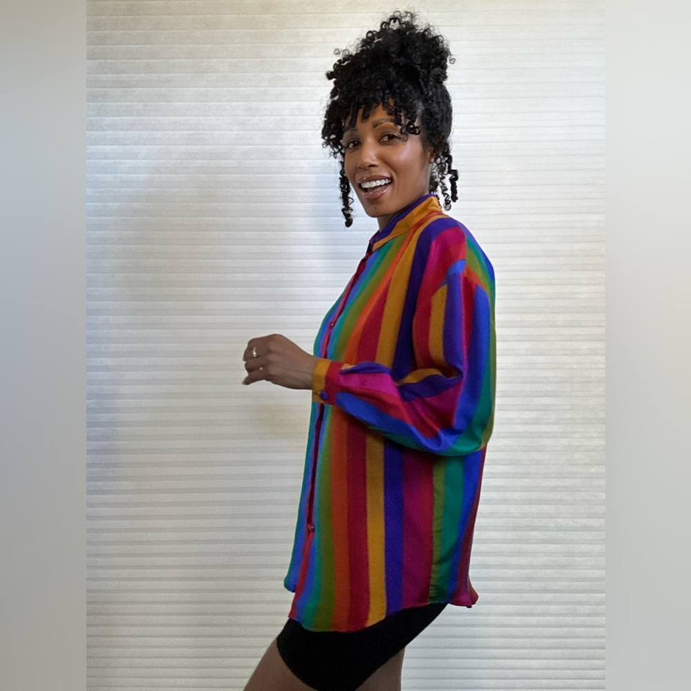 Vintage The Limited 100% Silk Blouse – Rainbow Stripes - Picture 10 of 14